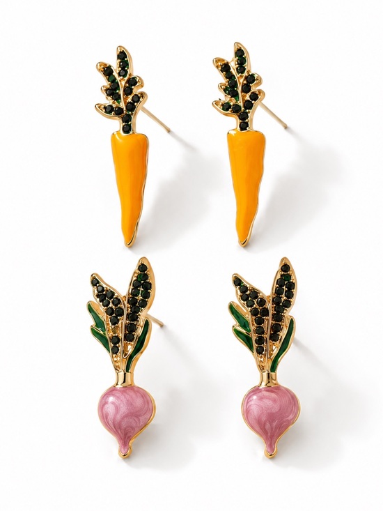 Jewelry - New! Preppy Colorful Carrot Radish Post Earrings Set NWOT 2004